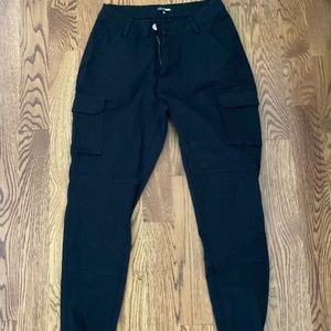 Black High Waisted Fashion Nova Cargo Joggers. Size Medium.